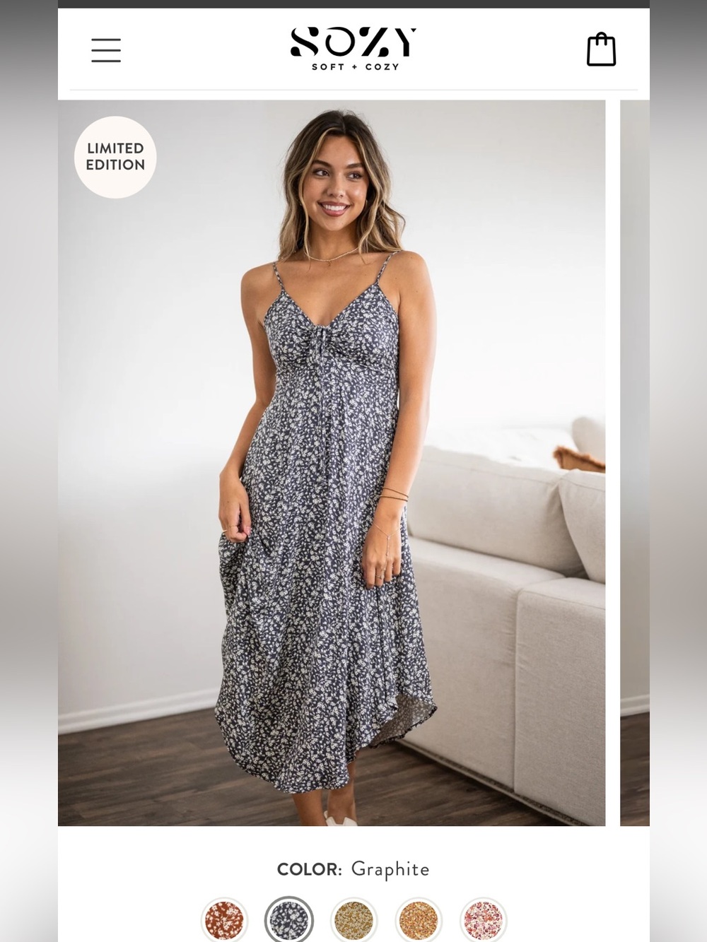 Sozy Graphite Floral Tencel Sandrine Midi Dress